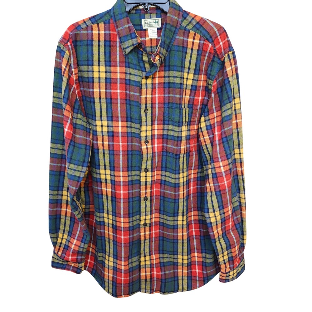 LL Bean L Tall Flannel Shirt‎ Plaid Button Down Long Sleeve Cotton Multicolor